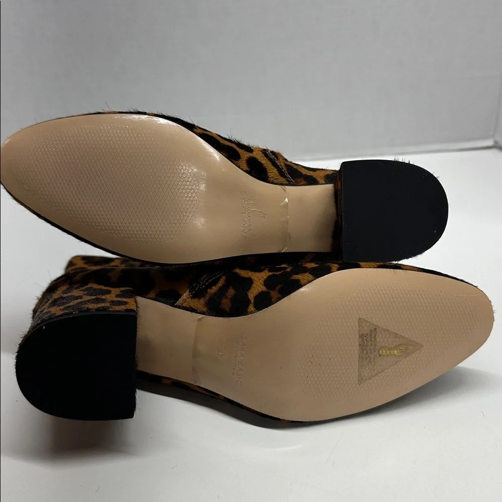 Zara Heeled Boots High Heel Ankle Boots Pony Hair Animal Cheetah Print Brown 6.5